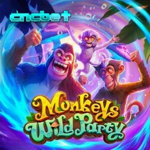 Tampilan visual slot Monkeys Wild Party dengan tema hutan dan simbol monyet yang ceria.